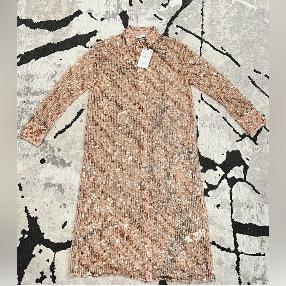 Brand new Zara Sequin cardigan in rose-gold in a size small and a size medium
